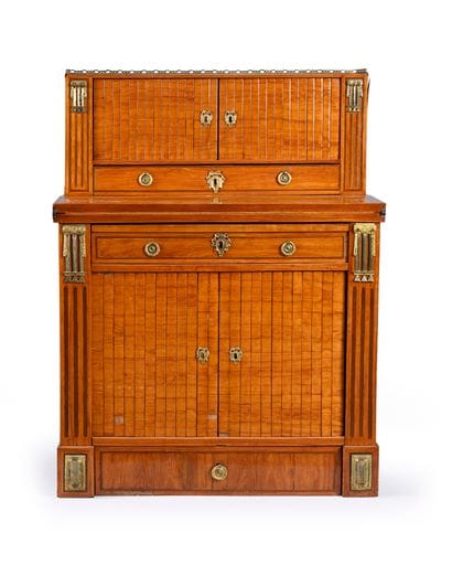 Rosewood-veneered desk, 
the top opening...