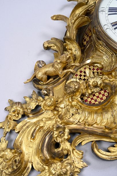 Large ormolu cartel and barometer with asymmetrical...