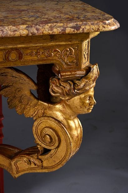 Wall console in carved and gilded wood 
on...