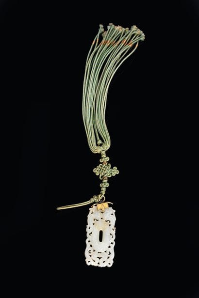 CHINA, 18th century
Celadon jade medallion
Rectangular...