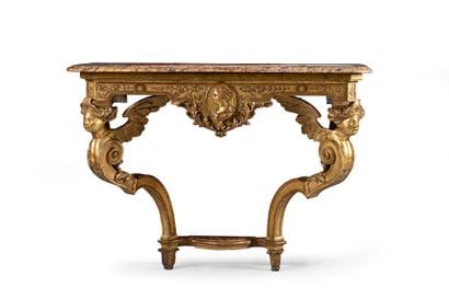 Wall console in carved and gilded wood 
on...