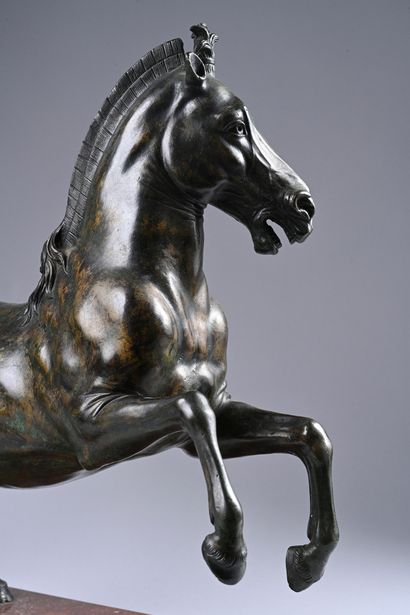 Prancing horse in bronze with brown and green...