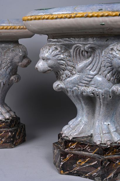 Pair of stools in polychrome earthenware,...