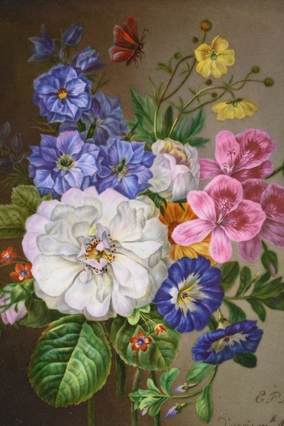 Pair of painted polychrome porcelain plates...