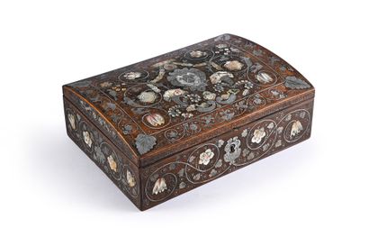 Wooden case inlaid with silver and mother-of-pearl....