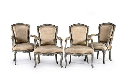 Suite of four cabriolet armchairs in moulded...