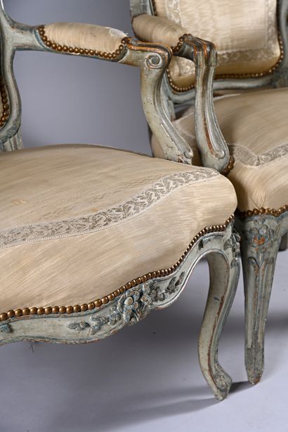 Suite of four cabriolet armchairs in moulded...