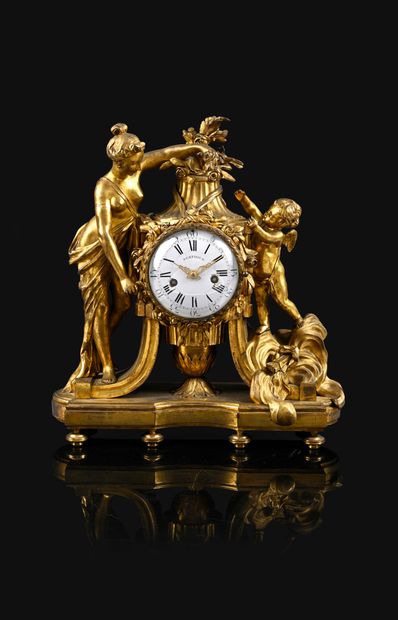 Chased and gilded bronze clock, the movement...