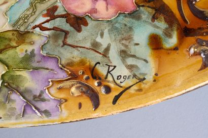 Large ceramic dish with polychrome enamel...