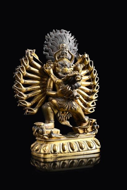 CHINA, 18th century
Large gilt bronze group...