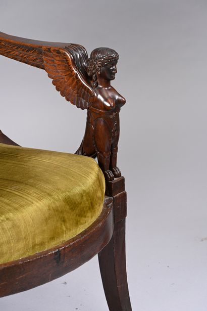 Mahogany armchair, scrolled back, 
armrests...