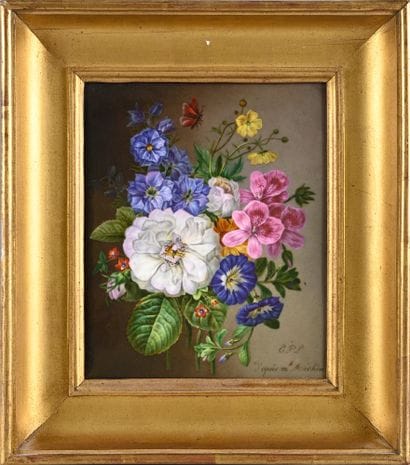 Pair of painted polychrome porcelain plates...