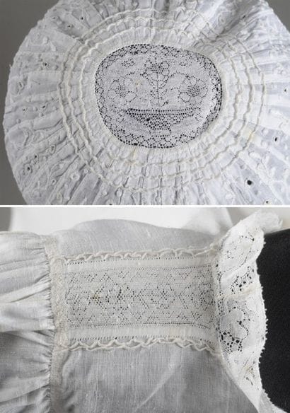 Une brassière et un bonnet de petit enfant,...