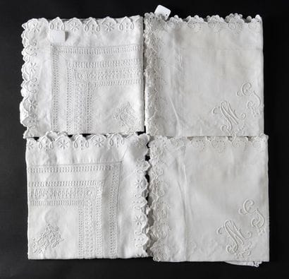 Deux paires de taies brodées, vers 1900,...
