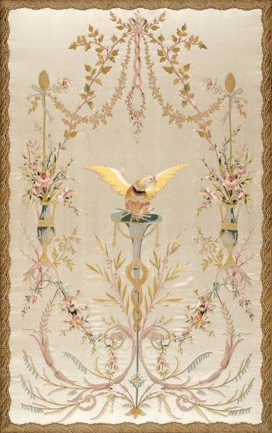 Feuille d'écran brodée, fin du XVIIIe siècle,...