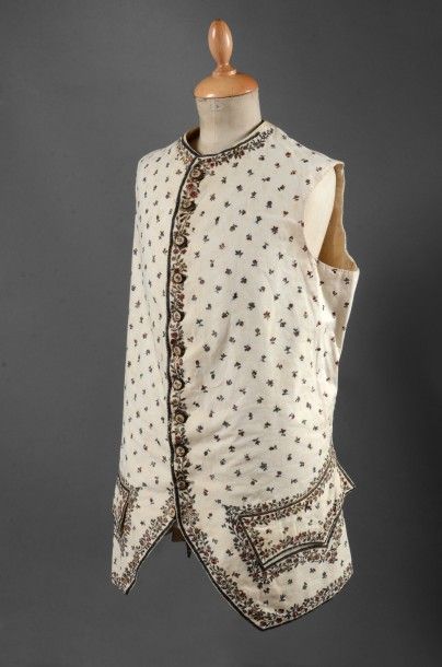 Superbe gilet à basques en toile de Jouy...