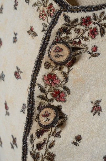 Superbe gilet à basques en toile de Jouy...