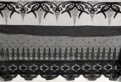 Deux métrages de volants de tulle brodé noirs,...