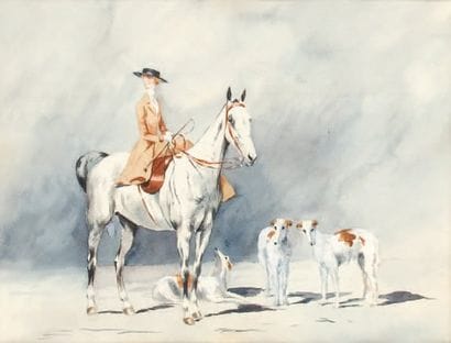 Xavier DE PORET 1894-1975
«Elégante à cheval»....