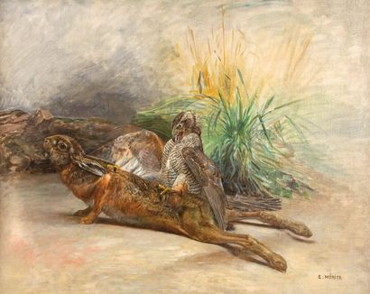Edouard MERITE.
«Rapace prenant un lièvre»....