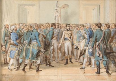 RAFFET. Bonaparte reçu par les députés. Aquarelle,...