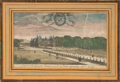 Château de Fresnes. Gravure colorée représentant...