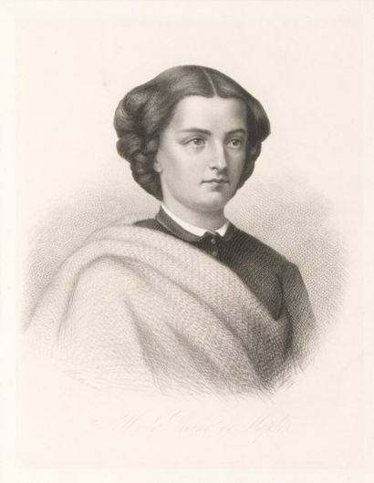 Marie, reine de Naples. Beau portrait lithographique...