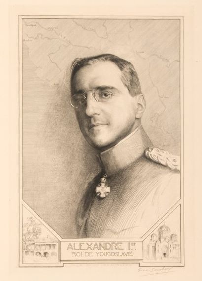 Alexandre Ier, roi de Yougoslavie. Eau-forte...
