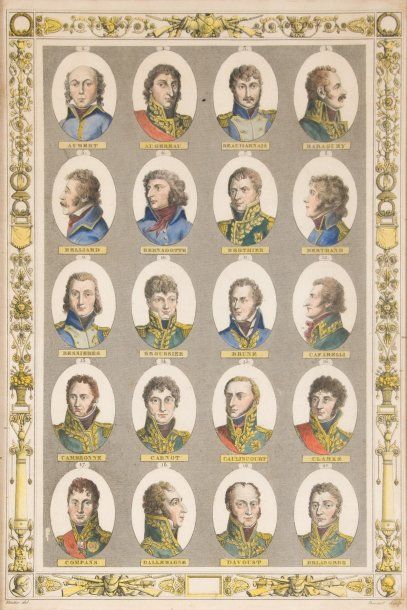 Suite de cinq gravures représentant les principaux...