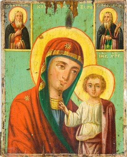 Icône sur bois, « Vierge à l'enfant ». Epoque...
