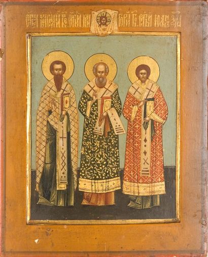 Icône sur bois, « Assemblée de saints entourant...