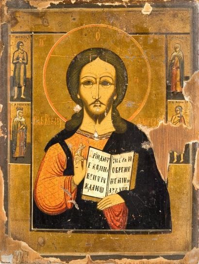 Icône sur bois, «Christ Pantocrator ». Epoque...