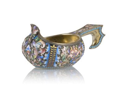 Kovch en vermeil et émaux polychromes cloisonnés,...