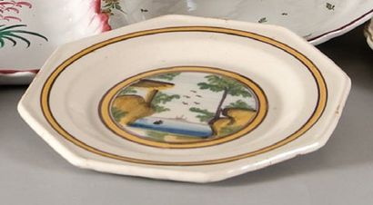 Assiette octogonale à décor polychrome de...