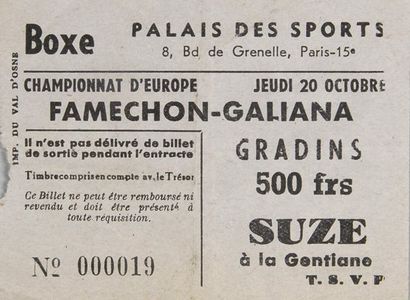 Billet du championnat d'Europe entre Famechon...