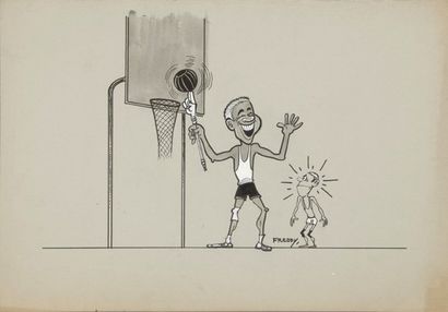Dessin humoristique original encre et lavis...