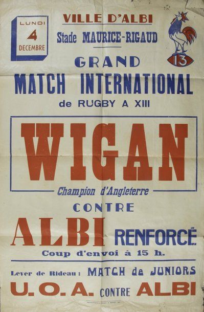 Affiche du match de rugby à XIII entre Wigan...