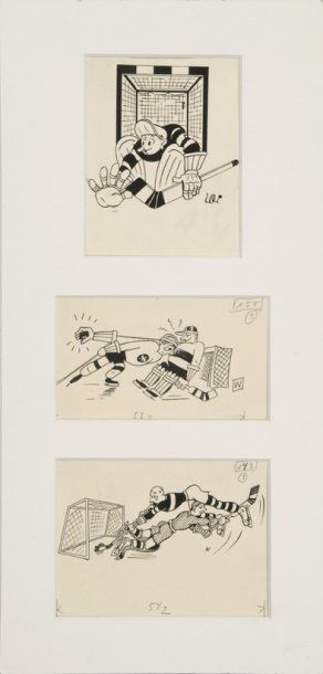 Ensemble de 3 dessins originaux à l'encre...