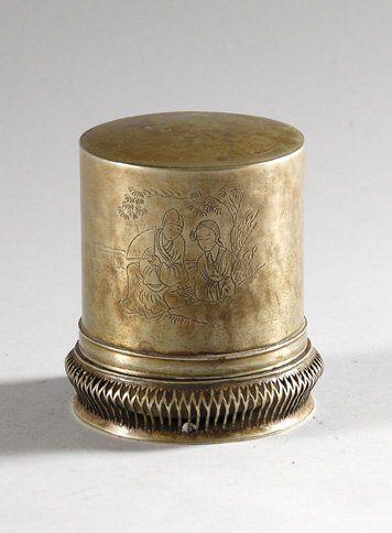 Lampe à opium de voyage en paktung gravé...