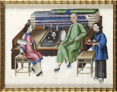 Rare peinture sur papier de riz représentant...