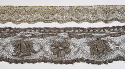 Deux dentelle métallique, filé or et argent,...