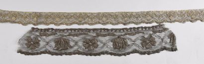Deux dentelle métallique, filé or et argent,...