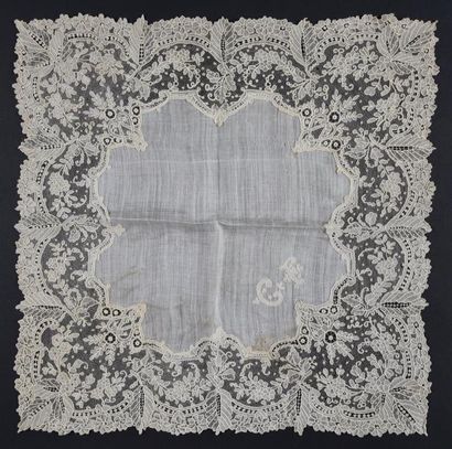 Mouchoir de mariée en dentelle Point de Gaze,...