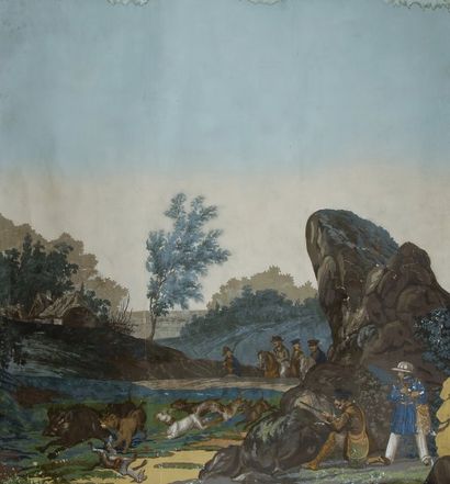 Paysages à chasses, partie de décor panoramique...