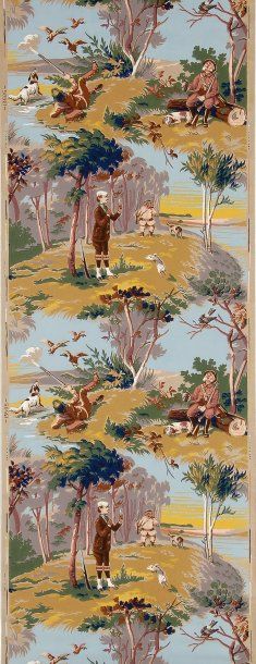 Document d'un papier peint à décor de chasse,...