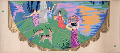 Les nymphes, papier peint vers 1920, impression...