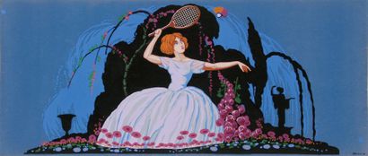 Joueuse de badminton, deux panneaux de papier...