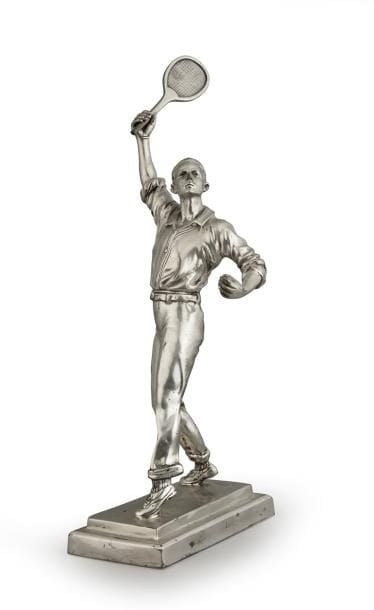 Sculpture en bronze argenté «Henri Cochet...