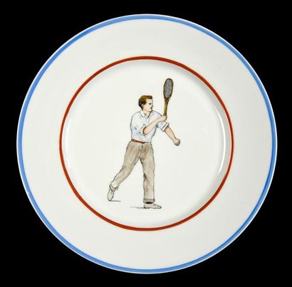 Ensemble de 16 assiettes en céramique à décor...