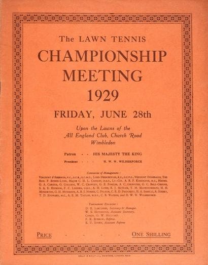 Programme officiel du Tournoi Wimbledon 1929...